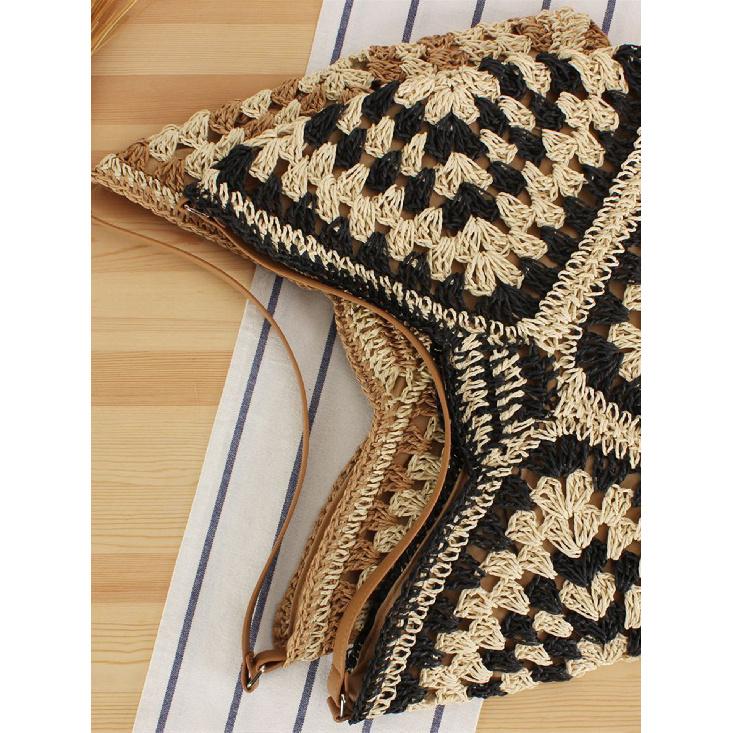 Women Straw Tote Bag Large Capacity Vintage Vacation Shoulder Bag Everything Casual Handbag Designer Hollow Summer Beach Bag