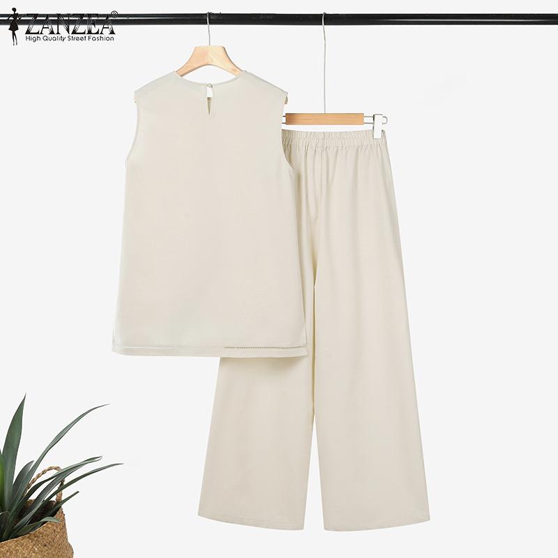 ZANZEA Women Sleeveless Vest Tops and Pants Casual Two Piece Suit Sets