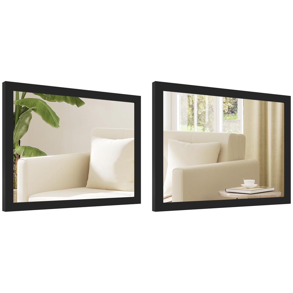 Wall Bathroom Mirror, 30 x 40 cm Wall-Mounted Mirror for Living Room, Bedroom, Hallway, Set of 2, Black