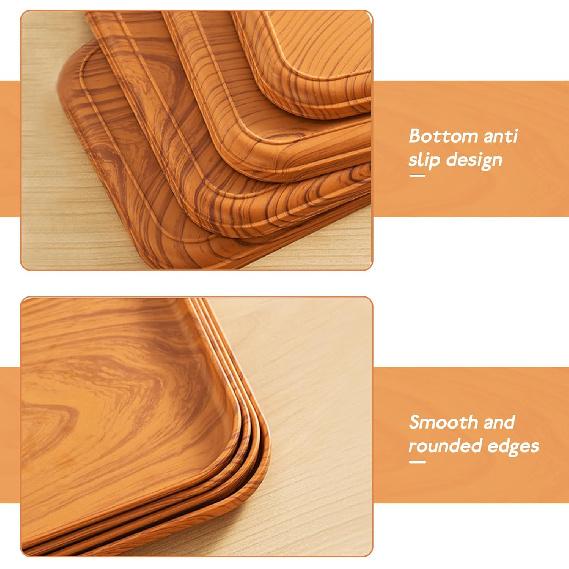 Wood Grain Plastic Serving Platters and Trays,Serving Dishes for Entertaining,Platters Serving Food,Appetizer Serving Trays for