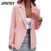 JPNTKY Women's Vintage Casual Solid Color Print Long Sleeve POLO Neck Jackets & Coats