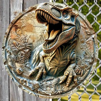 Dinosaur Flat Circular Wooden Sign, Wall Art, Waterproof, Home Decor for Dormitory, Pet Decoration, Valentine's Day Gift