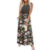Sleeveless Floral Print Maxi Dress for Women Casual Waist Defined Long Dress Lightweight Summer Style Crew Neck