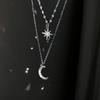 925 Sterling Silver Star Moon Double Layer NecklaceShiny Zircon Pendants Necklaces for Women Gift Fine Jewelry Accessories