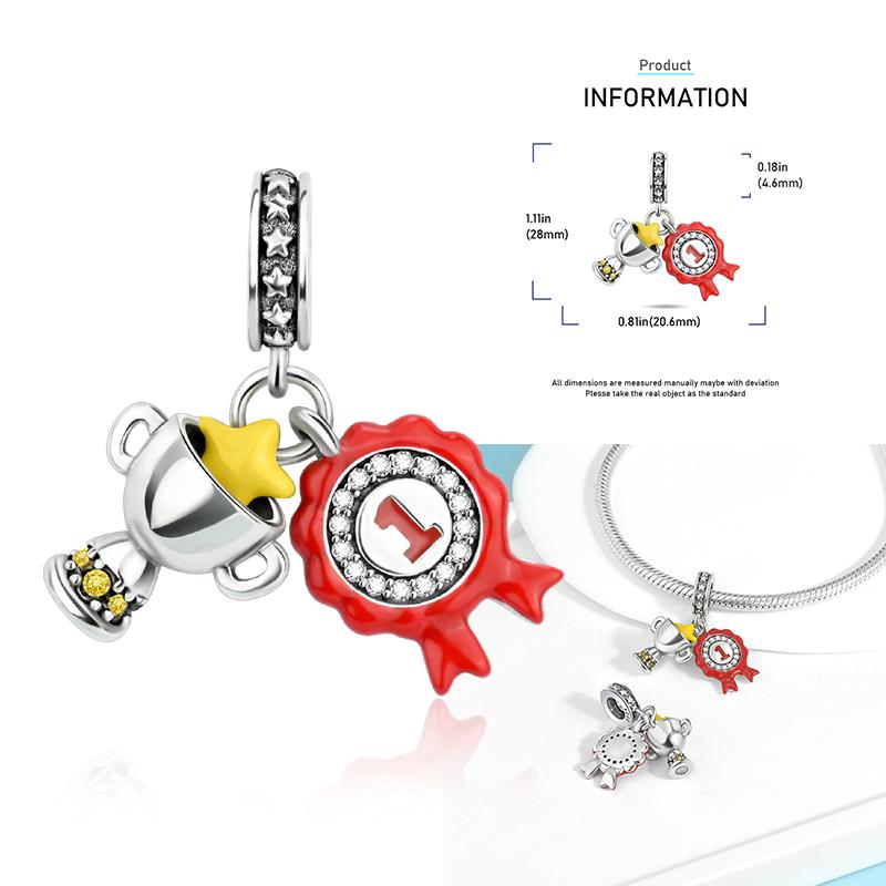 Copper School Backpack Book Pencil Trophy Charm Beads Fit The Original Charm Bracelet Women Diy Jewelry