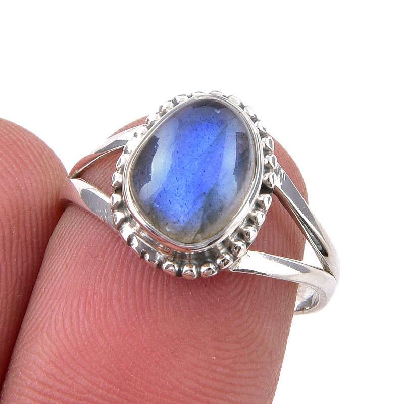 

Natural Labradorite Gemstone Handmade 925 Sterling Silver Jewelry Ring S.7 W8b54