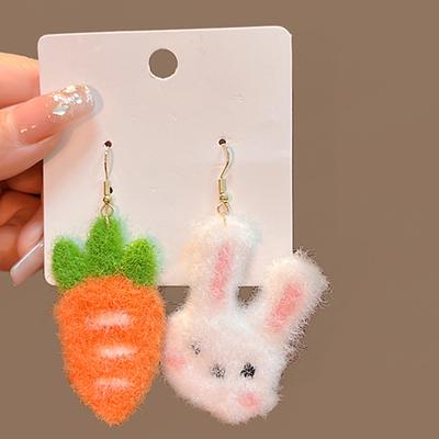 1 Paio Orecchini Pendenti Dolci Asimmetrici Divertenti Inverno Autunno Carini Coniglio Carota Orecchini a Gancio