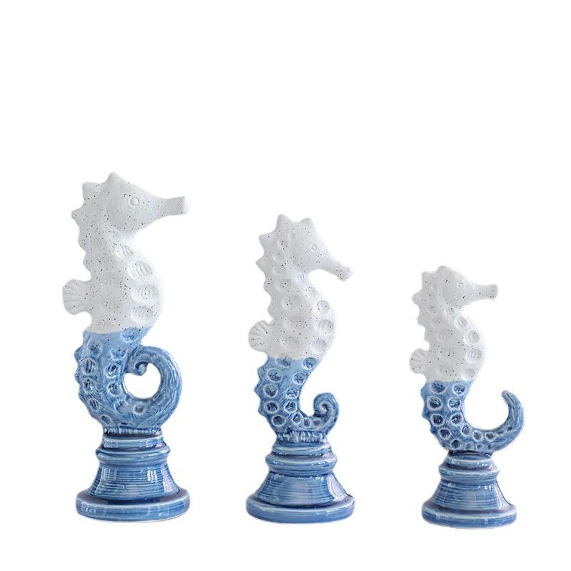 Seahorse Figurines Marine Organism Cartoon Seahorse Statue Ceramic Handicraft Artificial Animal Sculpture Home Decoration