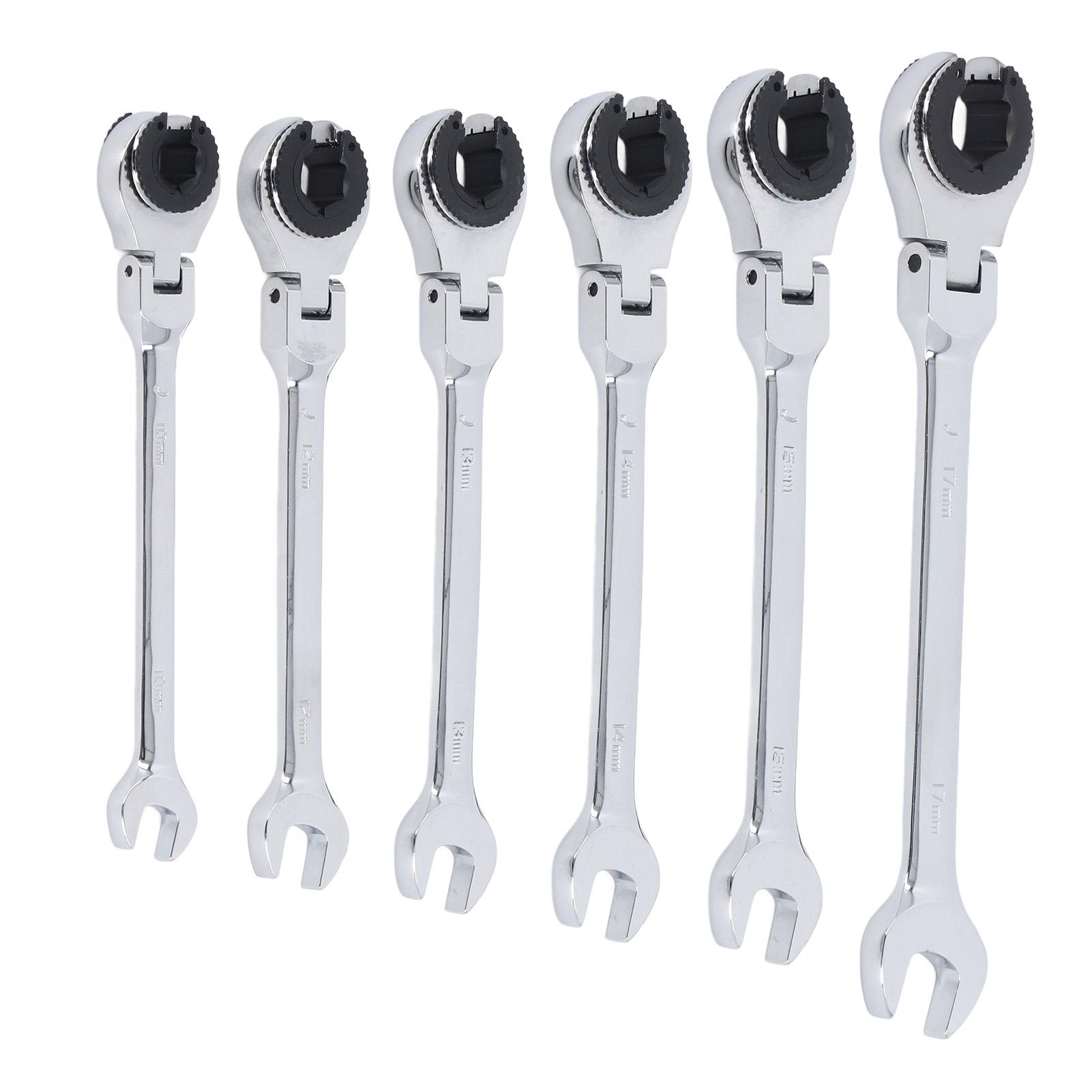 

6Pcs Ratcheting Wrench Set 10 17mm Metric Open Flex Head 72 Teeth Gear Open End Adjustable for Air Conditioning Tubing