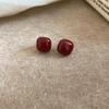 Silver Needle Ankara Red Geometric Stud Earrings Female Korean Ins Fashion Design Earrings High-end Exquisite Earrings