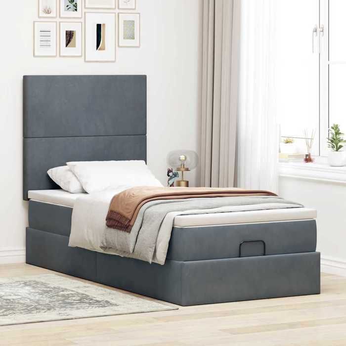 VidaXL Cadre de lit ottoman avec matelas gris foncé 90x190 cm velours, cadre de lit, cadre de lit rembourré, cadre de lit 3313368