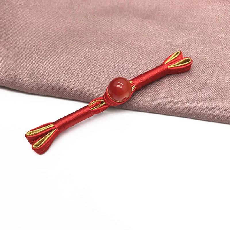 Imitation Jade Beads Cloth Button, Chinese Frog Closure Buttons, Knot Fastener, Decorative Cheongsam, 5 Pairs