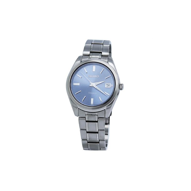 

SEIKO 100 meters waterproof Quartz titanium strap men s watch blue dial SUR371 синій