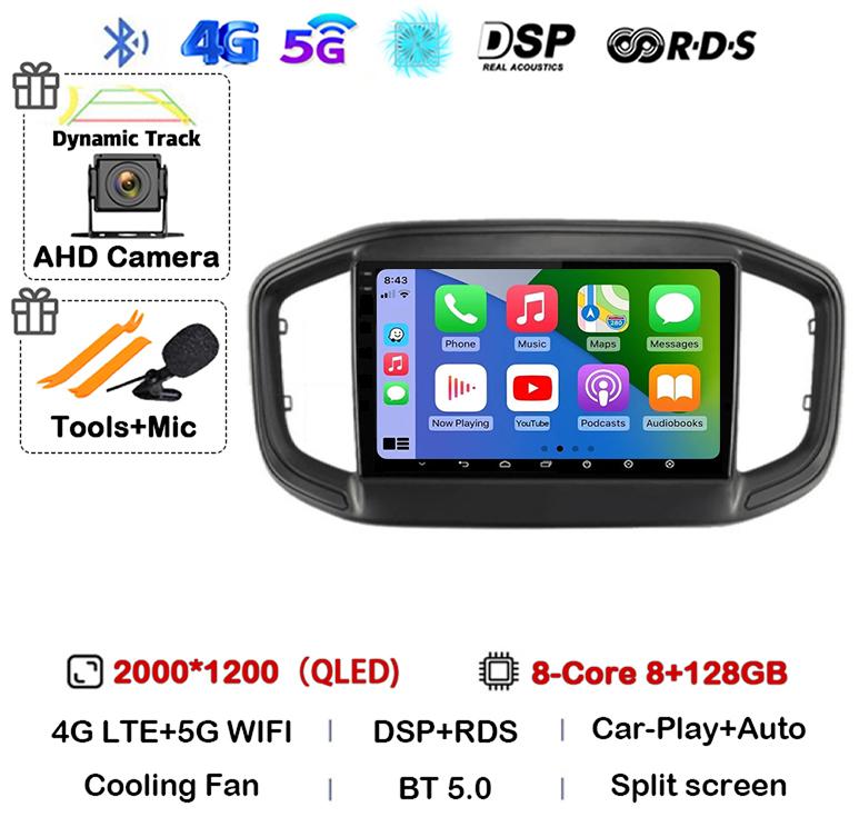 Android 14 Auto Carplay Car Radio For Fiat Strada 2020 2021 2022 2025 Multimedia Video Player GPS Stereo 360 Camera WIFI+4G QLED