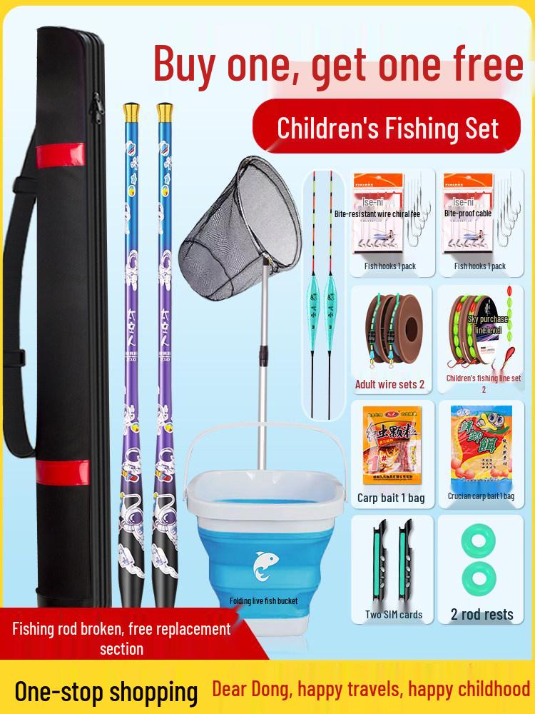 Mini Children's Fishing Rod Set with Hooks – Pocket-Sized Shrimp Rod for Kids