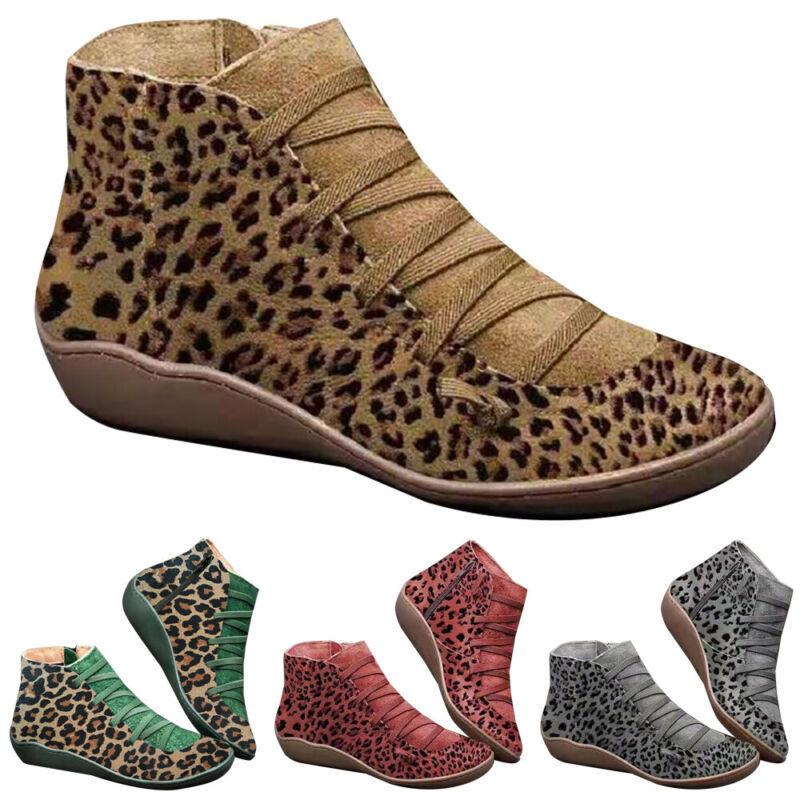 leopard print ankle boots flat