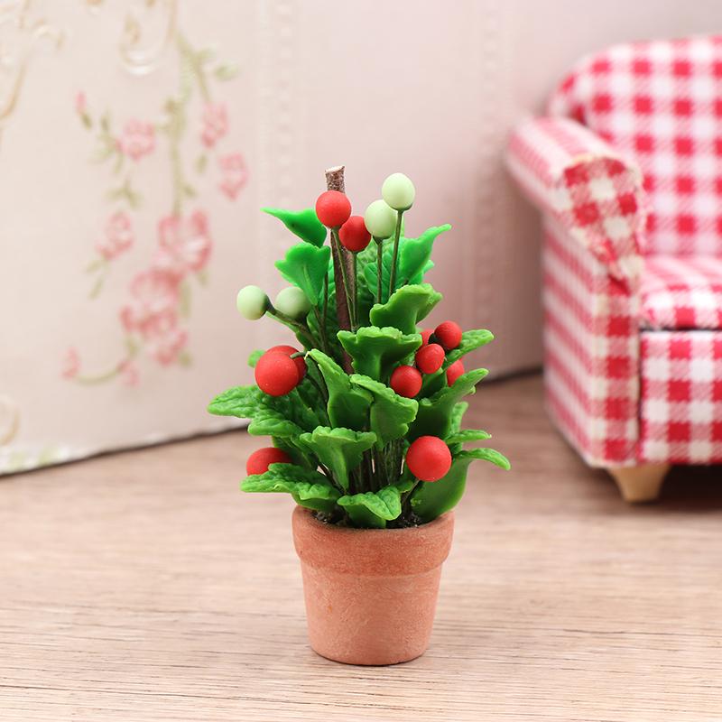 Different Styles 1:12 Dollhouse Miniature Flowers Mini Potted Plant Flower Pot DollHouse Decor Bonsai Model Garden Home Ornament