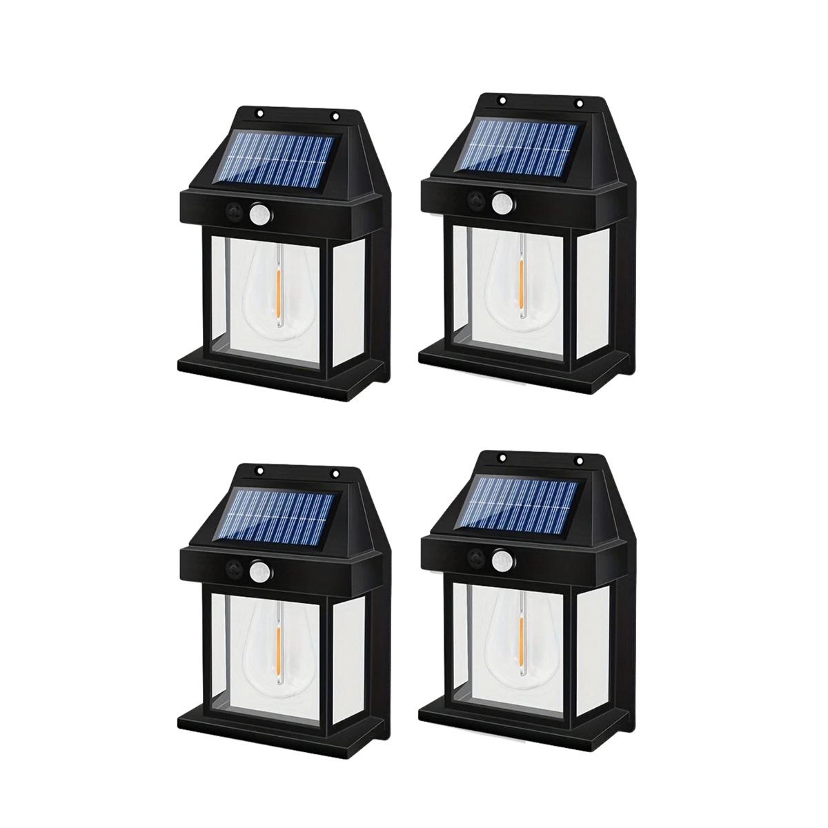 

4 шт. Солнечный настенный светильник Вольфрамовый Водонепроницаемый Беспроводной Датчик движения Охранные лампы От заката до рассвета Наружное освещение для патио крыльца гаража 4PCS