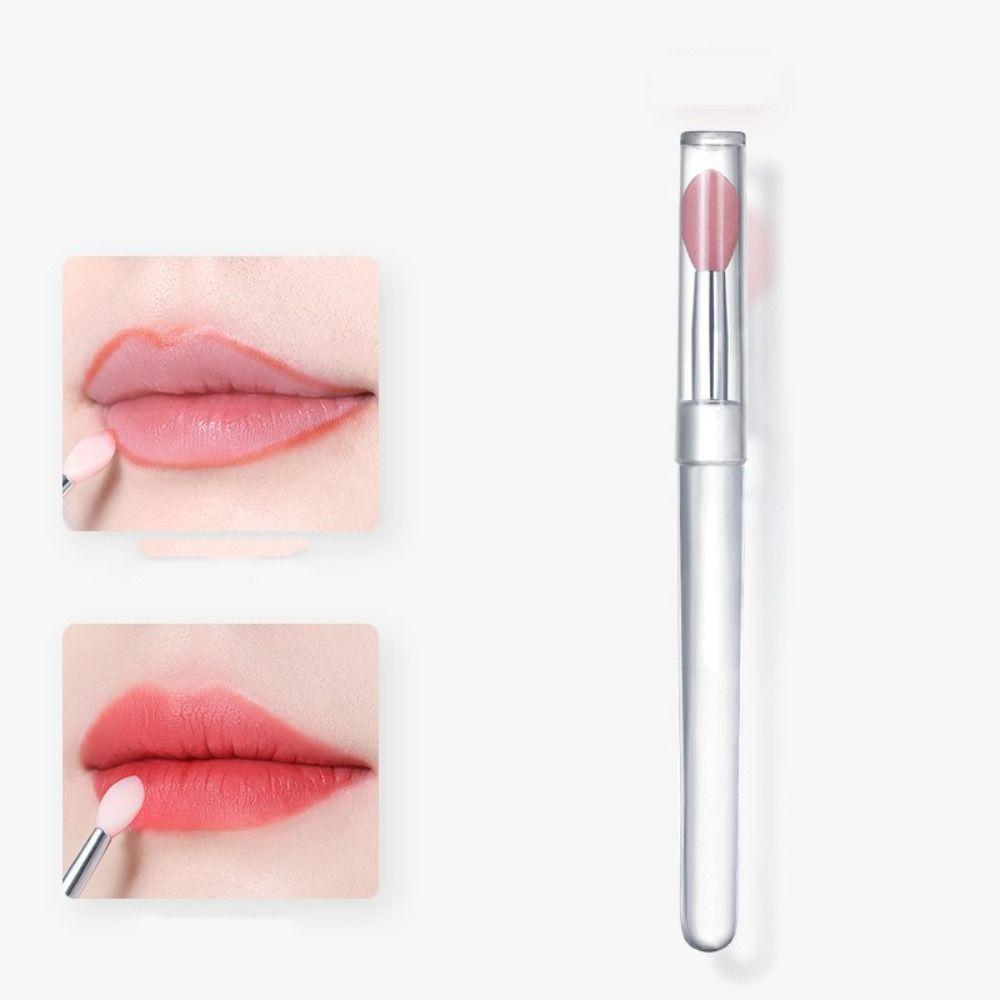 1pcs Flat Silicone Applicator Sticks Reusable Lip Brush With Cover For Dust Prevention Silicone Nail Powder Applying Tools