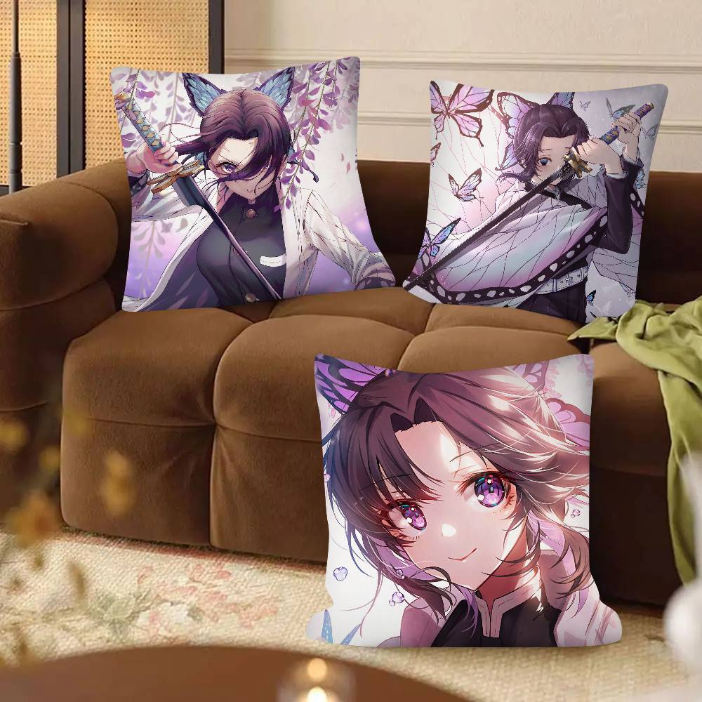 Anime Demon Slayer Shinobu Kocho Pillow Case Fashion Square Pillowcase Bedroom Sofa Room Ins Decoration Leisure