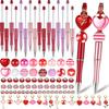 Fulmoon 24 Pcs Valentine's Day Beadable Pens Bulk Plastic Bead Pens with 102 Assorted Beads 24 Charms for DIY Making Kit Students School Office