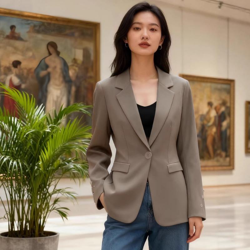 Spring Autumn Loose Casual Solid Blazers Women Long Sleeve Simple All-match Cardigan Top Coat Jacket Outwear