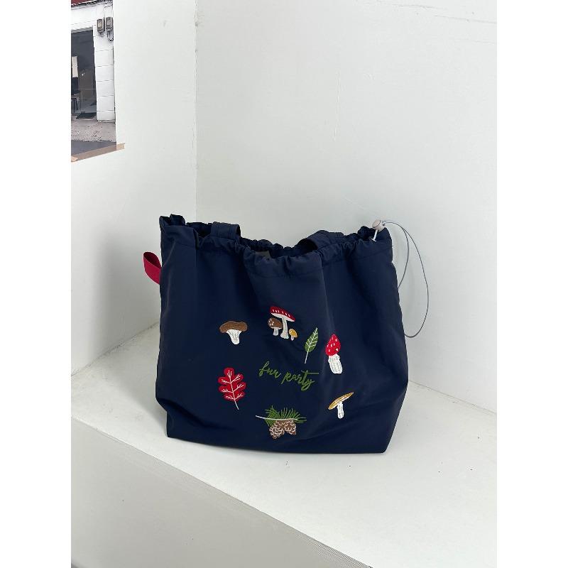 New letter printing bag women's large-capacity nylon shoulder bag casual versatile portable drawstring tote bag