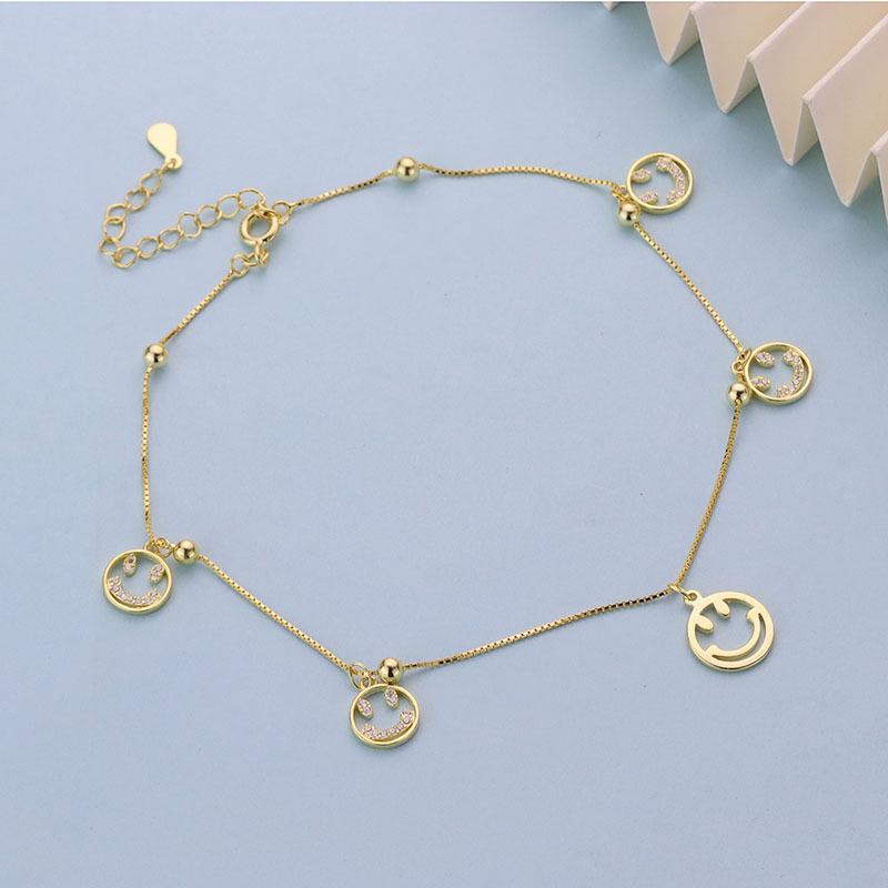 

S925 Sterling Silver Smiley Face Anklet for Women - Summer Chic Light Luxury Fashion Foot Chain S925 Silver