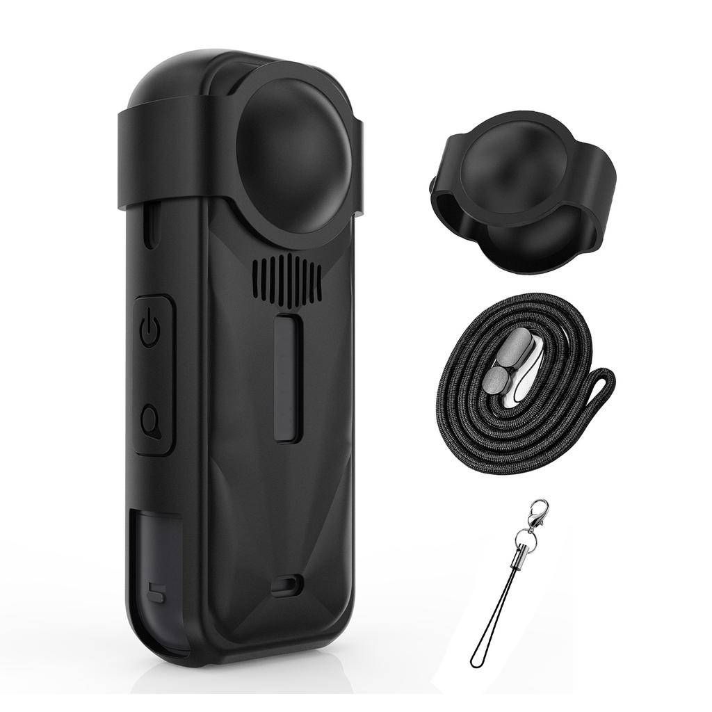 4IN1 Silicone Cover Case Fit for Insta360 X5 Panoramic Action Camera Anti-scratch Protector for Insta360 X5 with Strap Keychain