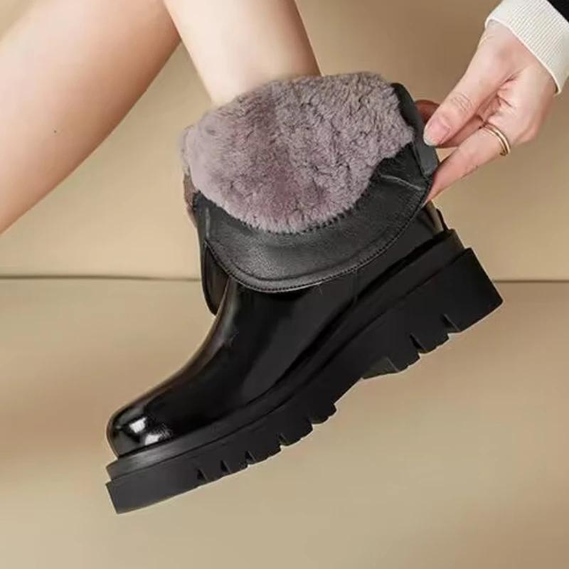 2024 Hot Sale Ladies Shoes Zipper Women's Boots Winter Round Toe Solid Plush Warm Mid-Calf Mid Heel Water Proof Fashion Boots