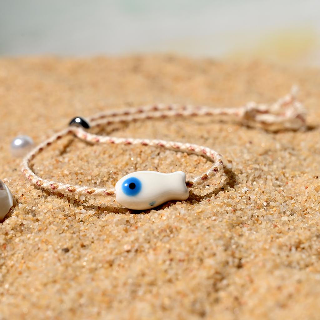 Trendy Multicolored Pull - String Ceramic Fish Bracelet Jewelry Women: Bohemian Style, Ideal for Wrist and Ankle