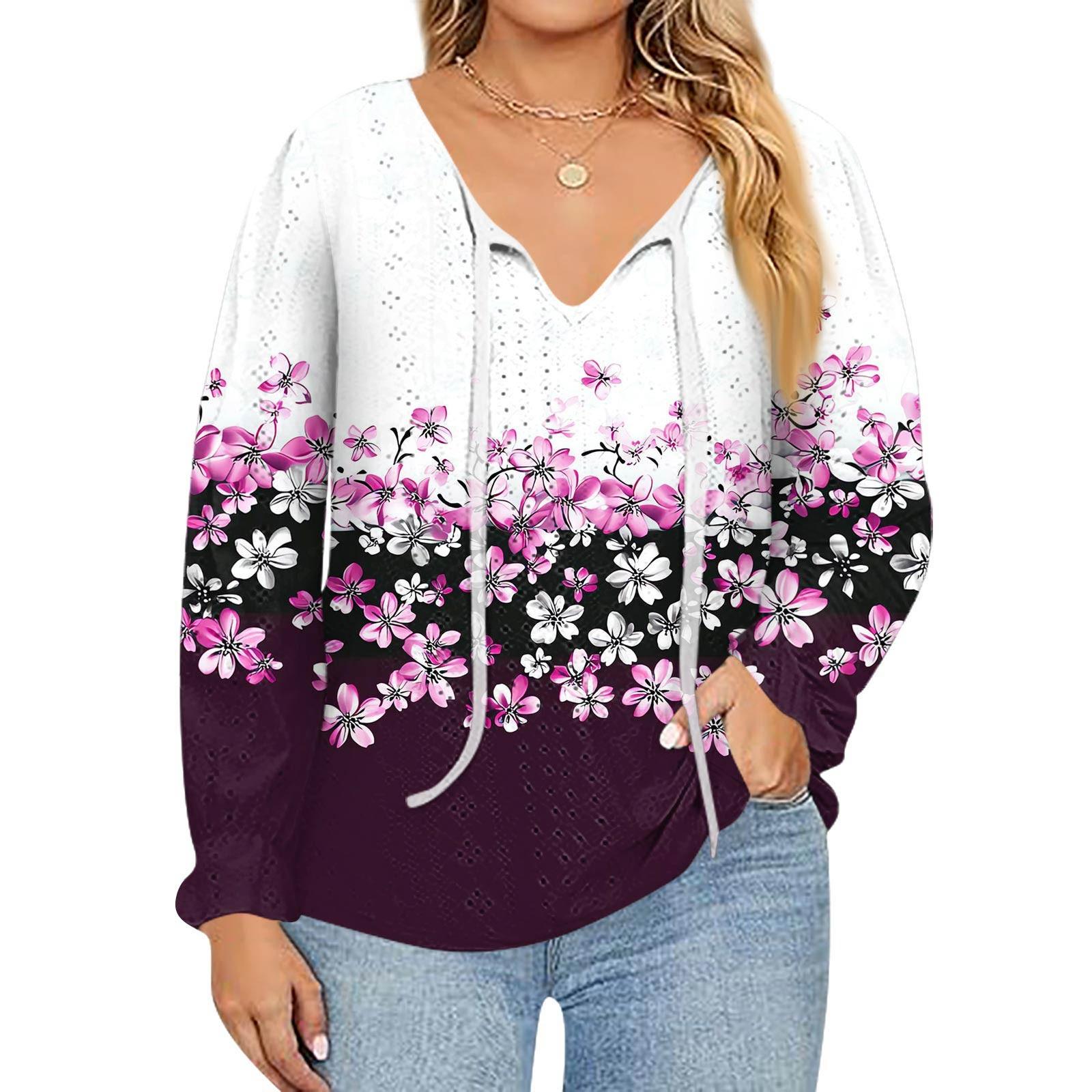 

Women s Fashion Printed Casual V-Neck Long Sleeve Top XL