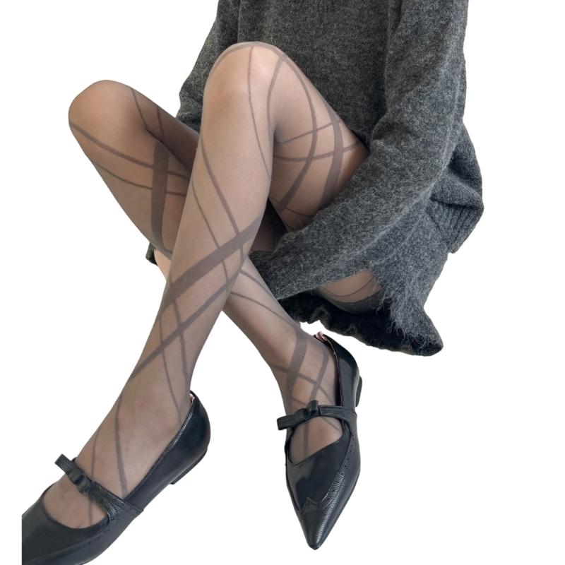 Fashionable See Through Tights With Unique Rhombic Grid Pattern Soft Nylon Hosiery Comfortable Pantyhose for Women