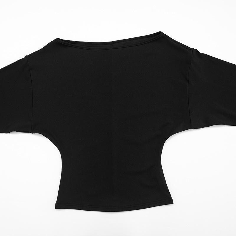 Y25TP365 Women's One-Shoulder Batwing Sleeve Waist-Cinched Solid Color Autumn Pullover Top