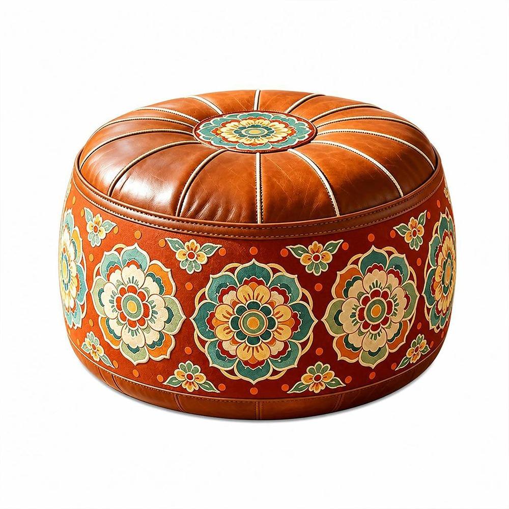 Round Shape Fillable Ottoman Pouf PU Leather Round Pouf Cover New Floor Seat Cushion  Home Use