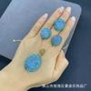 Handcrafted Sea Blue Chalcedony Stone Inlay Ceramic Clay Jewelry Set Women Earrings Necklace Bracelet