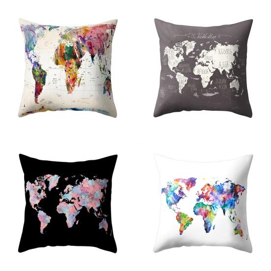 Vintage Colorful World Map Pattern Cushion Cover Polyester Peach Pillow Case Vintage Colorful World Map Pattern Cushion Cover Polyester Peach Pillow Case