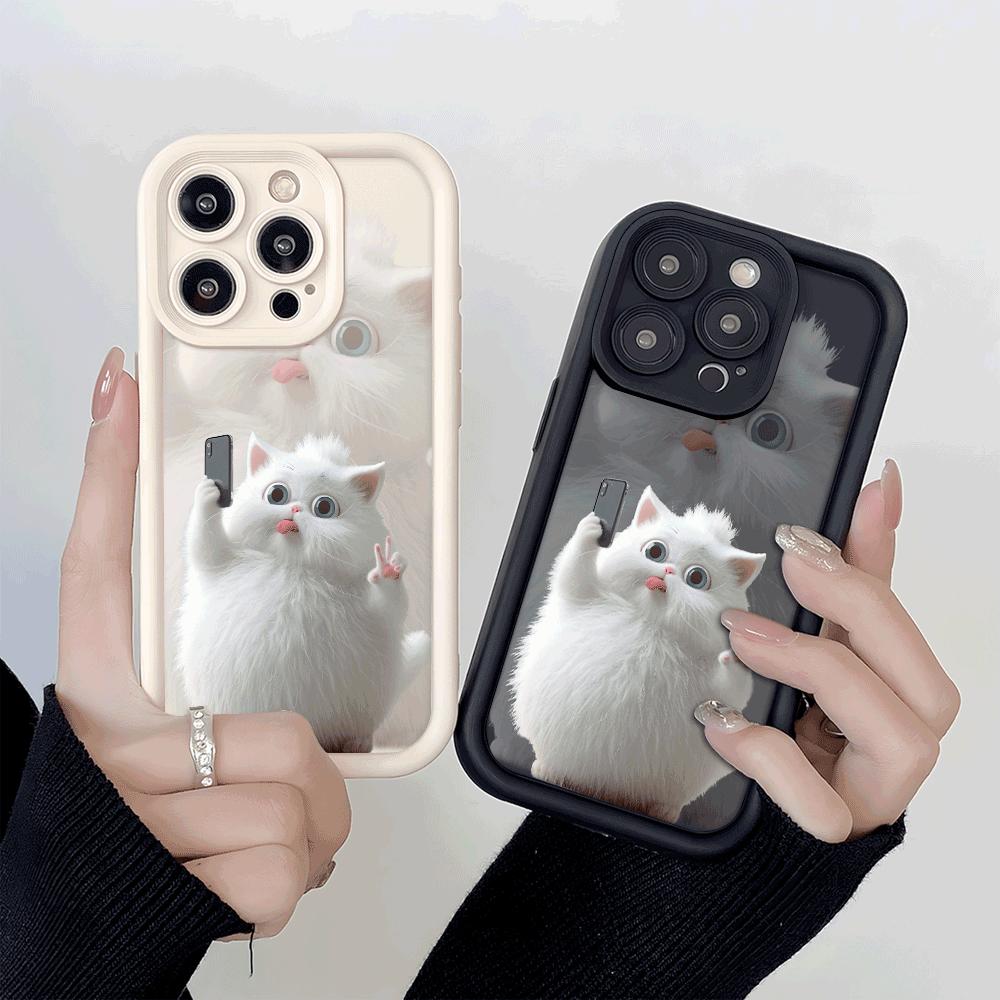 Cute selfie cat Phone case iPhone 15 Pro Max 11 12 13 16 14 Plus Silicone Shockproof Case Lens protector shell
