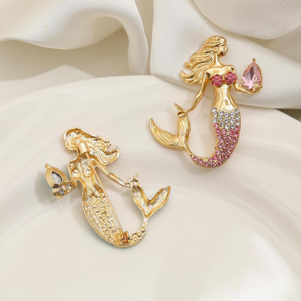 European and American Creative Rhinestone Mermaid Brooch - Light Luxury Exquisite Clothing Accessories Corsage Pin