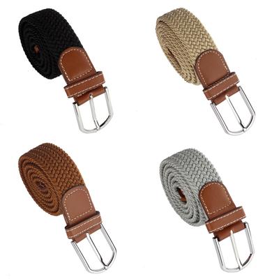 Men Women Fashion Braided Elastic Stretch Metal Buckle Belt Strap Waistband