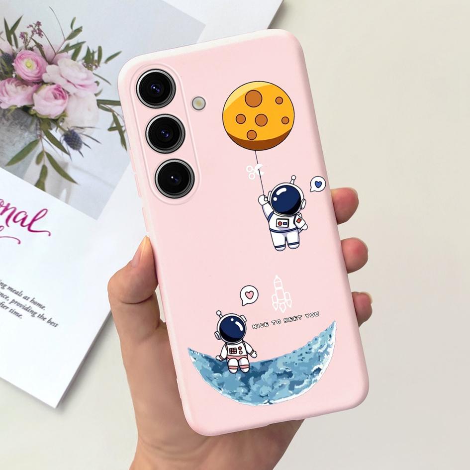 For Samsung Galaxy S24 Plus Case Lovely Yellow Duck Astronaut Matte Silicone Soft Cover For Samsung S 24 S24 Ultra S24+ 5G Funda