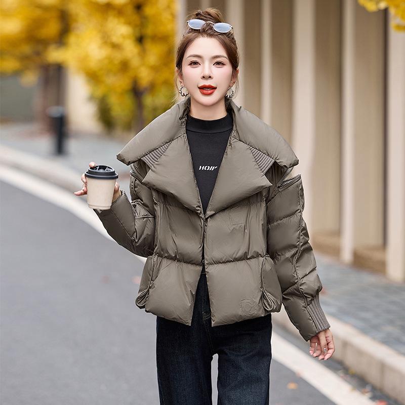 

Women s Short White Duck Down Jacket with Large Lapel and Magnetic Snap - Fashionable Korean Style, Warm Coat HR198 M (90-115 jin) чорний