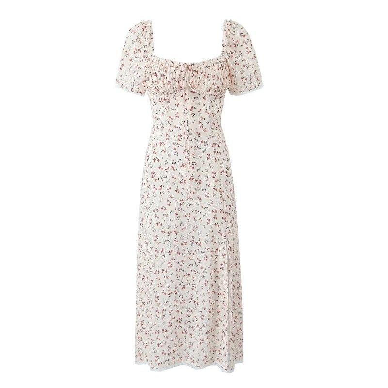 

Gentle Niche Style Pastoral Style Crumpled Dress Drawstring Lace Patchwork floral(High quality) S