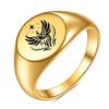 Stainless Steel Mirror Finish 12MM 18K Gold Engraved Phoenix Women's Ring