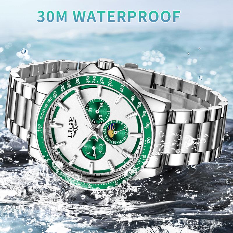 LIGE New Luxury Mens Watch Fashion Business Quartz Wristwatches Sports 30M Waterproof Luminous Steel Watches Men Gift Reloj