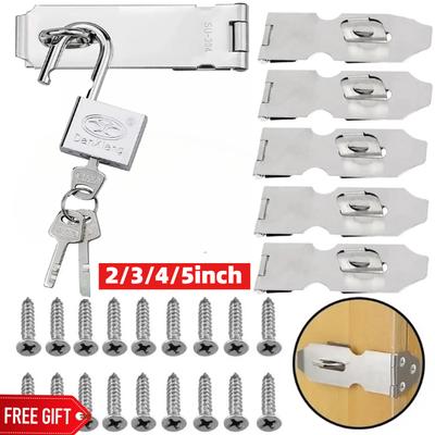 New Padlock Clasp Door Lock Anti Theft Buckle Hardware Window Staple Hasp Staple Stainless Steel Shed Latch 2/3/4/5inch Comes With Free Screws