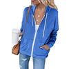 New Long Sleeve Hooded Sweater Women's Drawstring Pocket Zipper Cardigan Jacket