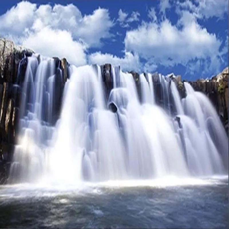 3d Mural Flowing Waterfall Wallpaper Blue Sky And White Clouds Fresh Nature Wallpaper For Living Room Home Decor
