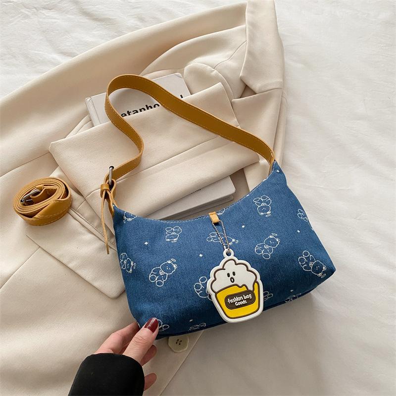 Cute Printed Contrasting Color Underarm Bag Fashionable Versatile Women's Messenger Bag Light Luxury Texture Portable Shoulder Bag High Value