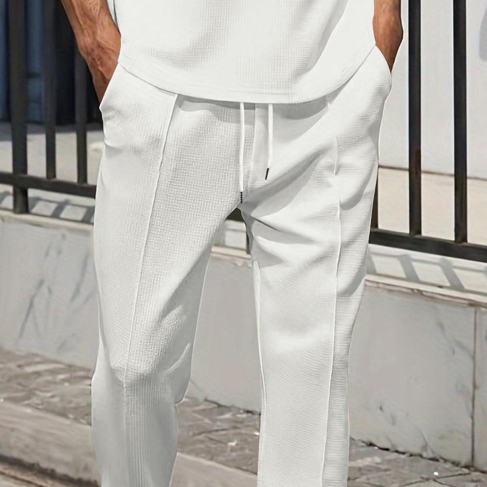 2Pcs/Set Men Casual Outfit Stand Collar Zipper Neckline Short Sleeve Tops Elastic Waistband Drawstring Pockets Pants Set